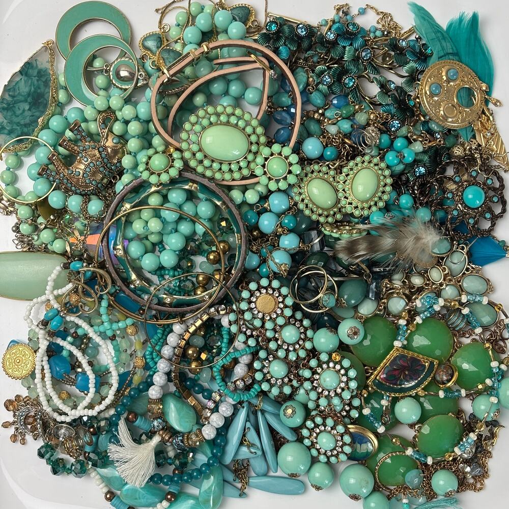Curated Craft Jewelry Lot - 2 lbs Turquoise Blue Mint Green Calm Coastal Ocean